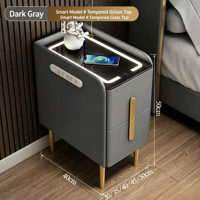 Table de chevet multifonctionnelle avec plateau en verre, 2 tiroirs, charge sans fil, ports USB, éclairage LED, design moderne et écologique pour la maison