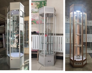 Estante de exhibición de pared de venta al por menor de Metal rodante de 4 paneles, soporte de rejilla de vidrio para tienda, exhibición de arte artesanal, vitrina plana de fácil rotación - Product Image 2