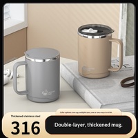 Mug à café isotherme en acier inoxydable, tasse de voyage à double paroi avec poignée, couvercle et cuillère, thermos pour le camping, le bureau, la maison, 500 ml