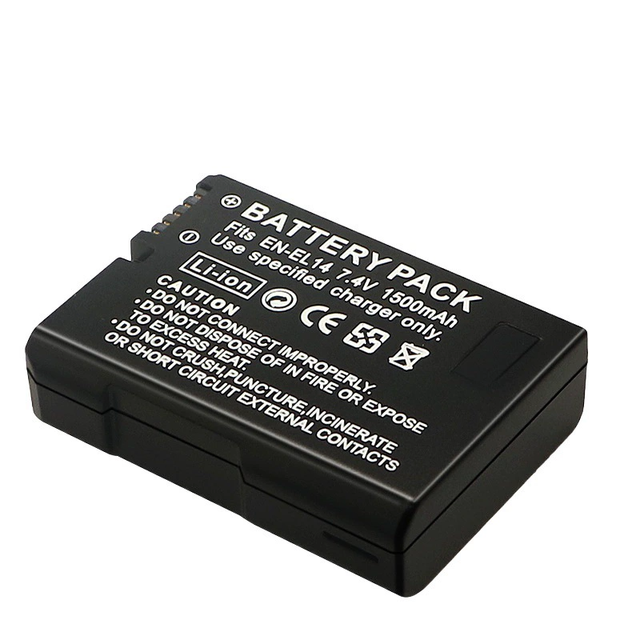 EN EL14 Rechargeable Camera Battery D5300 D3200 D5200 D3400 D5600 D3500 D3300 D3200 D5100 P7100 SLR 7.4V Black Lithium