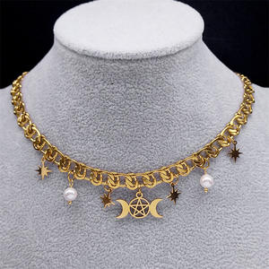 Collier Pentagramme Déesse Lune Acier Inoxydable Mystérieux Hécate Accessoires Femme Bijoux - Product Image 6