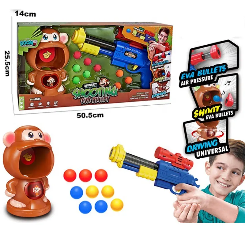 Grosir set mainan game tembak target monyet anak-anak dengan musik ringan mainan anak-anak EVA peluru pistol dan target