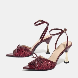 Sandali da Donna <span class=keywords><strong>con</strong></span> Glitter e Cinturino <span class=keywords><strong>alla</strong></span> <span class=keywords><strong>Caviglia</strong></span>, <span class=keywords><strong>Tacco</strong></span> a Spillo Sottile e Punta Affusolata, Scarpe da Sera per Feste - Product Image 2