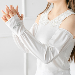 Manchettes en soie glacée pour femmes, blanches, anti-UV, pour l'été, le cyclisme, la conduite, élégantes, coupe ample, manches longues - Product Image 1