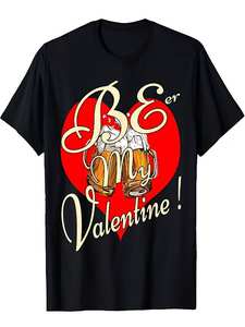 T-shirt da uomo per amanti della birra, per San Valentino, nera, casual, girocollo, a maniche corte, stampata, regalo divertente per il fidanzato - Product Image 1
