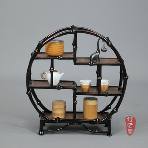 Bamboo Display <b>Shelf</b> Round Multifunctional Tea Storage <b>Rack</b> For Living Room Standing Type YY0665 - Product Image 1