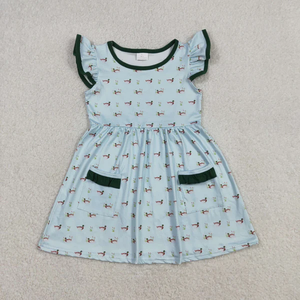Vestidos de niña con mangas con volantes, bolsillos con diseño de patos y largo hasta la rodilla, estilo caza - Product Image 1