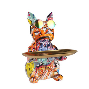 Plateau de rangement pour clés en forme de bouledogue français coloré, design abstrait, ornement décoratif pour l'entrée et la décoration de bureau - Product Image 5
