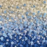 Mur de fleurs 5D 3D blanc et bleu enroulable, panneau mural de fleurs artificielles en soie pour décoration de mariage, toile de fond murale de fleurs