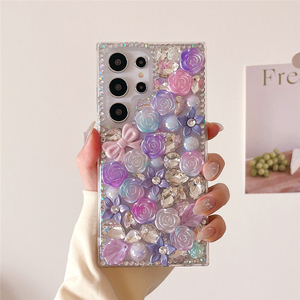 Funda de teléfono móvil DIY de cristal de flor de diamante con purpurina 3D de calidad superior para <span class=keywords><strong>Samsung</strong></span> S25 S24 S23 S22 Plus <span class=keywords><strong>ultra</strong></span> - Product Image 4