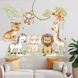 Pegatinas de pared de León de dibujos animados de plantas verdes tropicales <span class=keywords><strong>para</strong></span> habitación de niños, decoración de jardín de infantes, papel tapiz, pegatinas autoadhesivas - Product Image 6