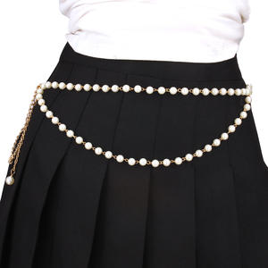 Chaîne de taille double couche en fausses perles, chaîne de corps en imitation perles dorées, accessoire de mode pour soirée - Product Image 4