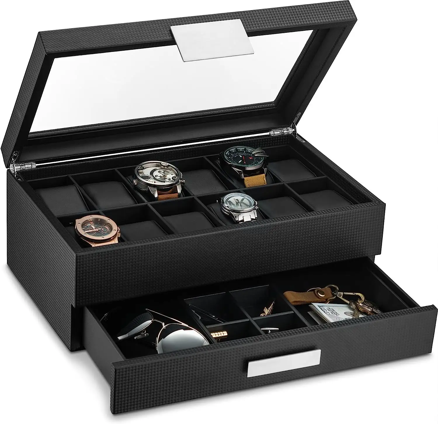 高級カスタムロゴ人気木製時計メンズパッケージケースPUレザー収納ギフトウォッチボックス
