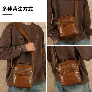 Sac bandoulière pour homme Dujiang en cuir véritable grande capacité usage quotidien marron - Product Image 2