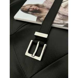 Cinturón de metal para mujer con hebilla cuadrada de aleación, estilo casual, aspecto de cuero negro, para pantalones y jeans. - Product Image 3