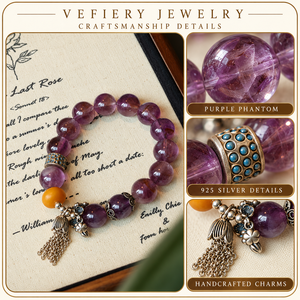 Purple Gemstone Round <b>Beaded</b> <b>Bracelet</b> with Yellow Accent Bead and Metal Tassel - Product Image 3