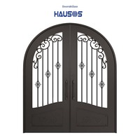 Portes doubles en fer forgé de style français avec grille simple et fenêtre pour l'extérieur