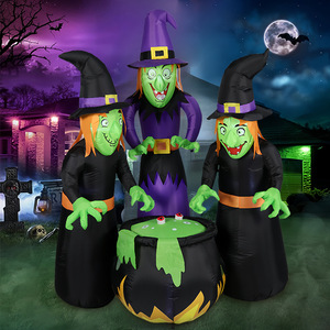 Decorazioni Gonfiabili di Halloween per Esterni con Logo, Tre <span class=keywords><strong>Streghe</strong></span> con Calderone Illuminato a LED, Ornamenti Gonfiabili di Halloween - Product Image 1