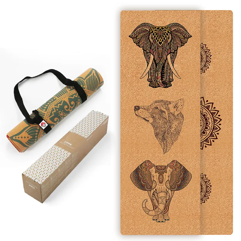 Custom print fitness natural rubber cork yoga mat block biodegradable eco friendly cork yoga mat