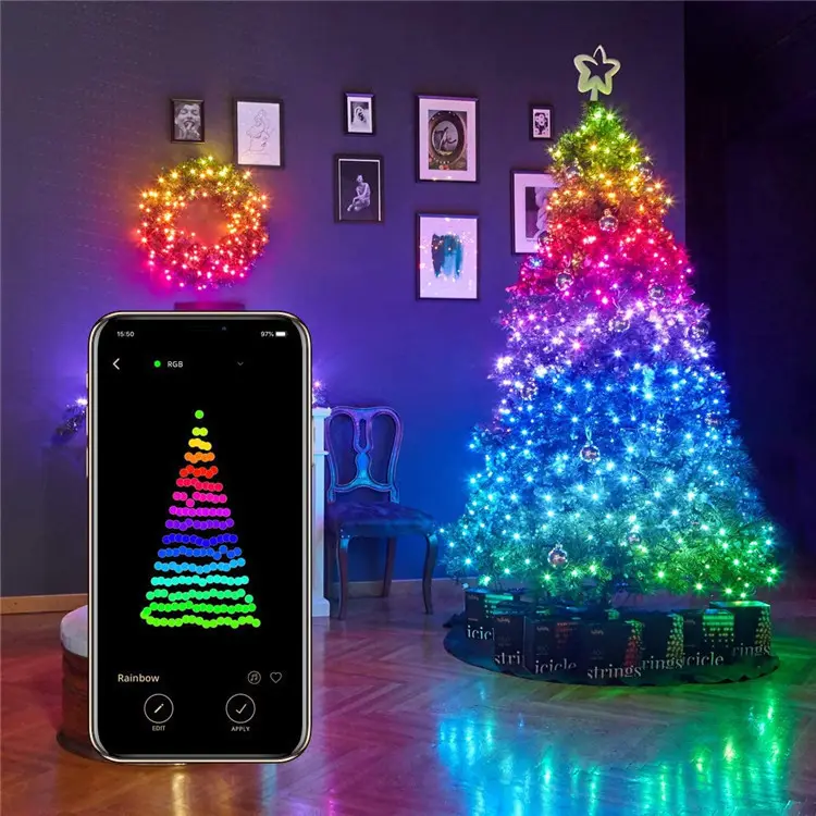 Smart Led String Lights For Christmas Tree Decor Phone App Control Rgb Lighting String For Wedding Party Decor