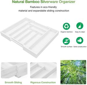 Organizador de cajón de <span class=keywords><strong>cubiertos</strong></span> de bambú al por mayor, organizador de cajón de <span class=keywords><strong>cocina</strong></span> extensible para cajón de <span class=keywords><strong>cocina</strong></span> - Product Image 2