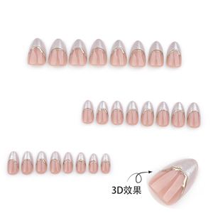 Faux <span class=keywords><strong>ongles</strong></span> blancs français courts, forme amande épanouie, motif encre dorée, à presser, en ABS, pour manucure, vente en gros - Product Image 2