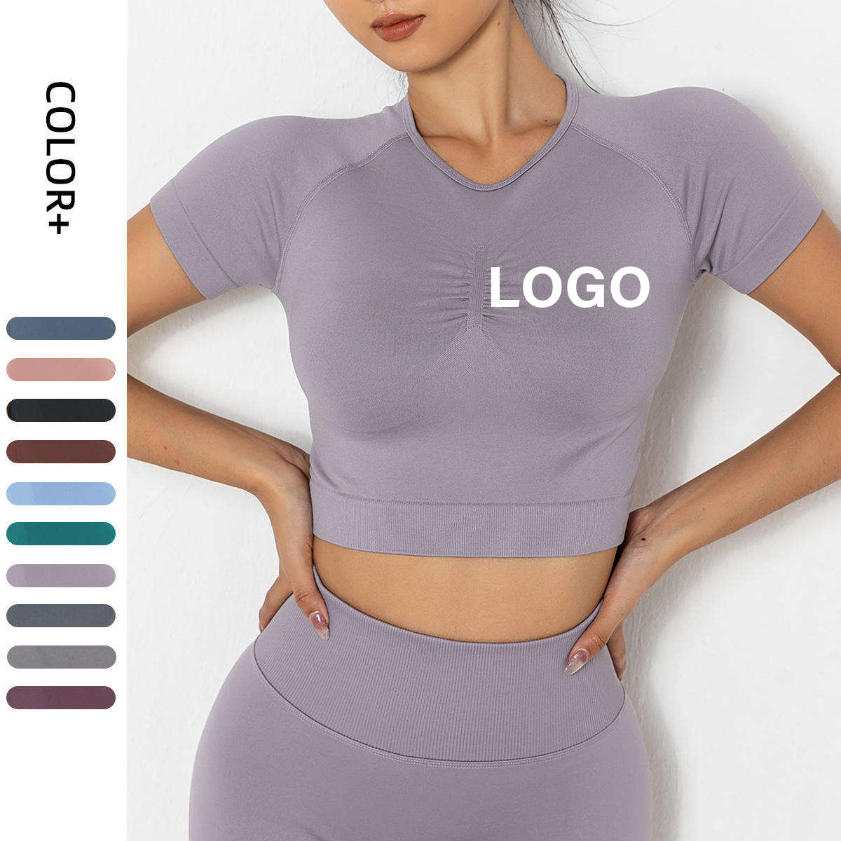 Custom Logo Breathable Quick-drying Seamless Fitness Gym Wear Sports Yoga Tops Short Sleeve Women's Shirt Wholesaler