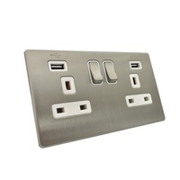 Offre Spéciale maison hôtel royaume-uni standard sans vis satin chrome 2 gang 2 USB port mur USB CONTRÔLÉE charge alimentation commutée socket