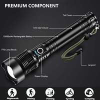 Lampe torche tactique LED P70 10W haute luminosité, étanche, en alliage d'aluminium, rechargeable par USB, lumière blanche à intensité variable pour usage extérieur