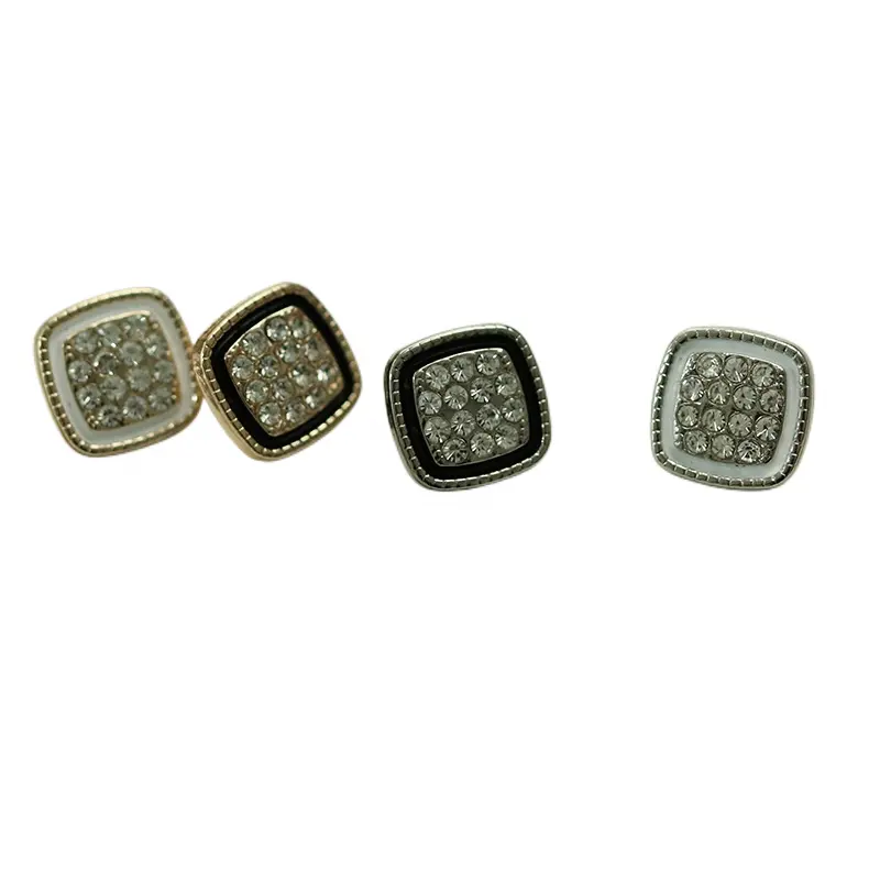 Square rhinestone crystal stone pearl button tack shank chank hollow hand-stitched hole sewing metal jewelry for shirts coats