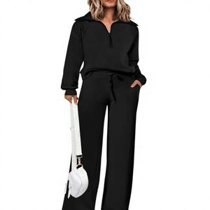 <b>Women</b> Casual <b>Half</b> <b>Zip</b> <b>Sweatshirt</b> and Wide Leg Pants Lounge Set Bulk Supplier - Product Image 1