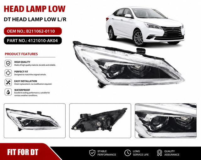 New Fit for ChangAn DT HEAD LAMP LOW/HIGH L/R OE B211062-0110/0210/0111/0211 Perfect Fit ABS High Quality 4121010/20-AK04/Ak05