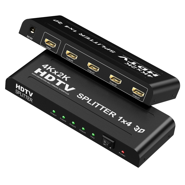 Versatile HDTV Splitter 1 in 4 Out for TV 4 Port 4K Splitter, Extended Display for Laptop & Multi Monitors
