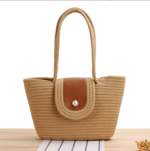 Bolso de Paja Tejida con Cierre de Cremallera, Diseño a Rayas, Bolso de Mano Casual para Mujer, Estilo Natural Ligero, Uso Diario, Gran Capacidad - Product Image 1