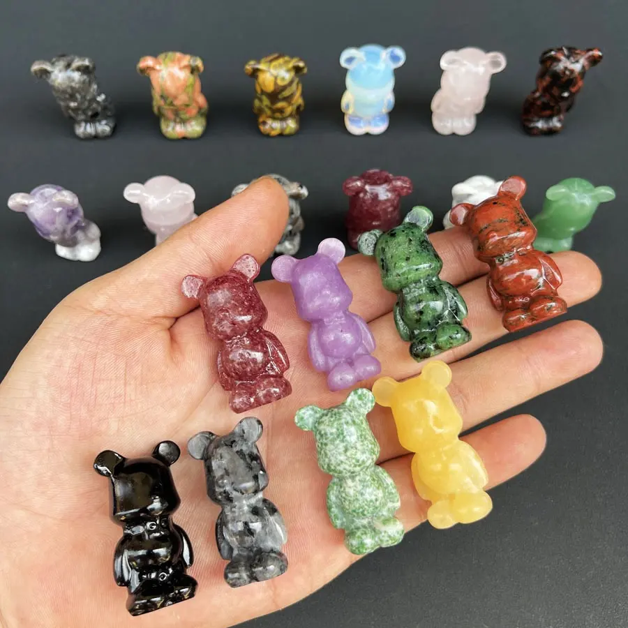 Doğal yarı değerli taş el sanatları kristal ayı el oyma şifa karışık malzeme kuvars taş ayı hediye için