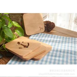 Sous-verres en bois avec couvercle, carrés et ronds, isolants thermiquement, pour table à café ou à thé, couleur bois massif, sur mesure, origine Shandong - Product Image 1