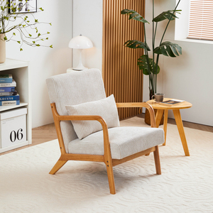 Sillón de Estilo Moderno de Mediados de Siglo, Sillón Tapizado para Lectura, Estructura de Madera Maciza, Sillón para Sala de Estar con Almohada - Product Image 2