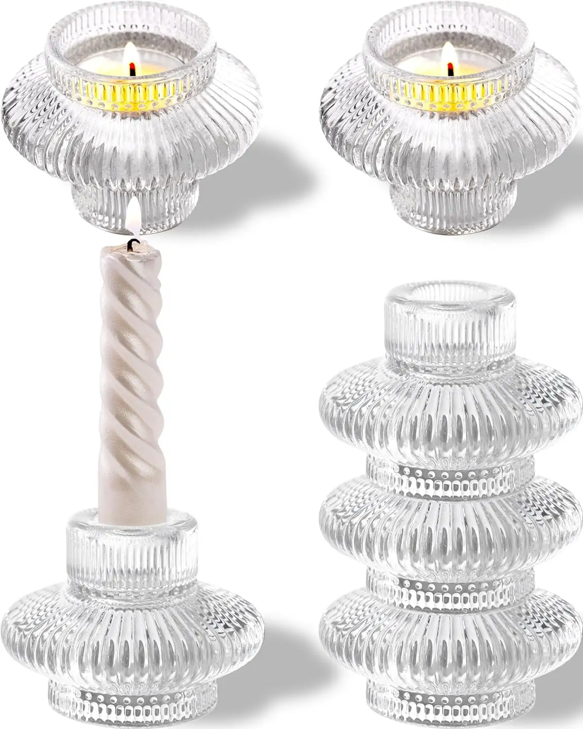 Pemegang Lilin kaca lancip lilin dan lampu teh, tempat lilin Set untuk pernikahan, pesta, dekorasi liburan, TLX0166
