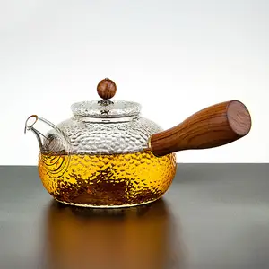 Tetera de vidrio resistente al calor de kung-fu, juego de té de 300ml con mango de madera