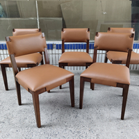 Chaise de salle à manger moderne en cuir marron pour restaurant, chaise en chêne, vente en gros.