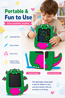 Tablette d'écriture LCD à motif Pterosaure, Tableau de dessin électronique effaçable pour enfants, Bloc de dessin de graffiti et de croquis
