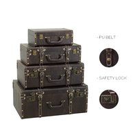 Valise de rangement vintage Boîte imprimée Valise à vêtements haut de gamme Coffre décoratif en bois Ensemble de 4