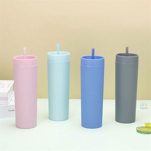 16Oz Plastic <b>Tumbler</b> Double Layer Plastic <b>Cup</b> Custom Rubber Paint 16Oz Double Wall Plastic <b>Tumblers</b> With <b>Straw</b> - Product Image 4