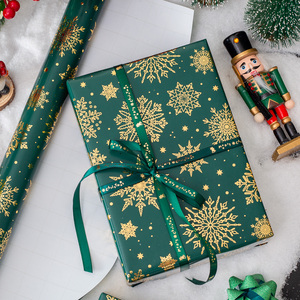 Green Gold Snowflake <b>Pattern</b> Gift Wrapping <b>Paper</b> Roll Double-Sided Art <b>Paper</b> for Christmas Packaging - Product Image 1