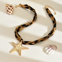 Collier écharpe avec breloque or étoile de mer gros Bandana collier à breloques léopard colliers ras du cou pour femmes Boho bijoux de plage