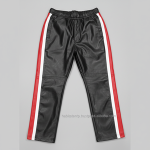 Genuine Leather Striped Joggers <b>Trousers</b> <b>for</b> <b>Men</b> - Product Image 1