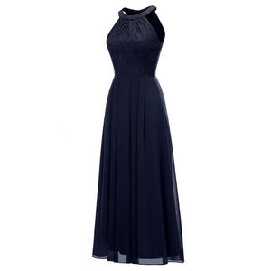 שמלת ערב ארוכה רשמית לנשים, שמלת שיפון תחרה עם צווארון תלוי, שמלת שושבינה לחתונה, שמלות ערב, שמלות גאלה - Product Image 6