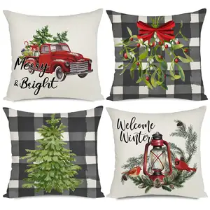 Christmas snow home pillow pillowcase, decorative farmhouse print silent night linen Christmas pillowcase sofa cover