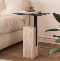 Table basse carrée en travertin naturel de style nordique simple pour salon d'appartement