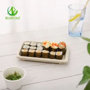 SUMKOKA Customised Biodegradable Disposable Fruit Takeaway Food Container To Go Packaging Sugarcane Bagasse Sushi Tray